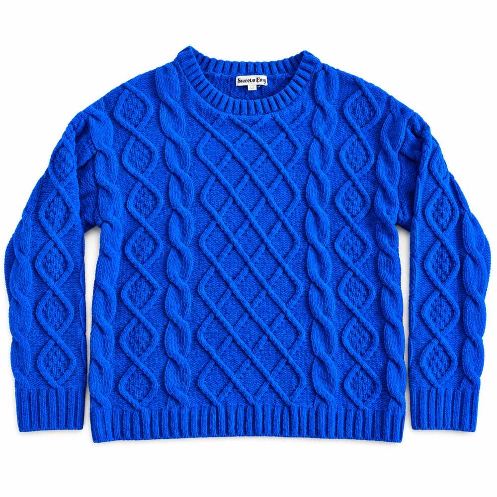 Sweet Envy Chenille Cable Knit Sweater Womens M Royal Blue Crewneck Pullover